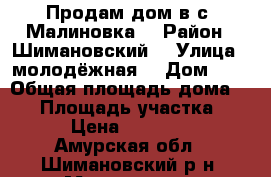 Продам дом в с. Малиновка  › Район ­ Шимановский  › Улица ­ молодёжная  › Дом ­ 7 › Общая площадь дома ­ 48 › Площадь участка ­ 15 › Цена ­ 250 000 - Амурская обл., Шимановский р-н, Малиновка с. Недвижимость » Дома, коттеджи, дачи продажа   . Амурская обл.